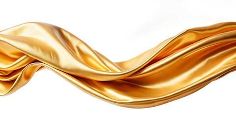 golden cloth Flowing wave curve line on white background