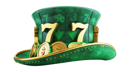 green 3d casino slots reel with green hat ontop, transparent background