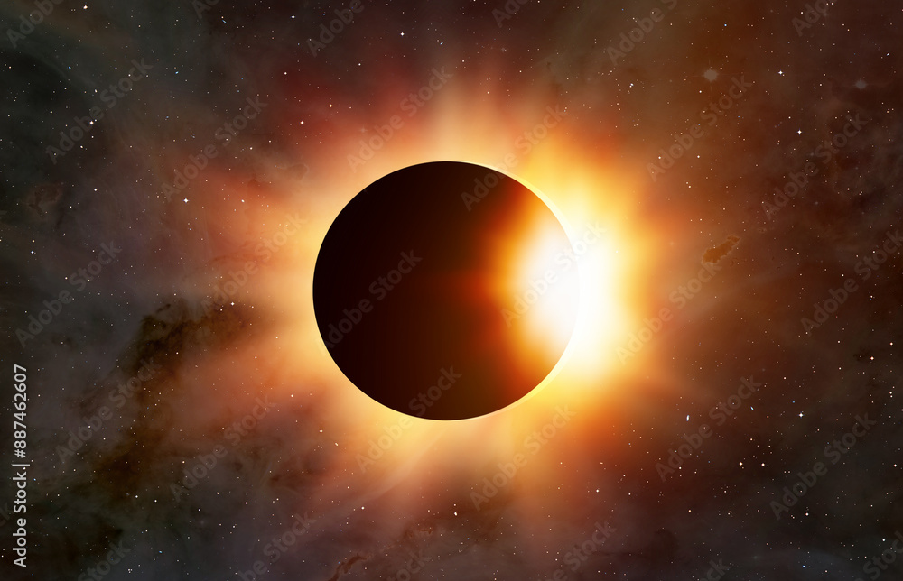 Poster solar eclipse over the planet earth 