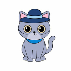 Vector illustration of a cute Halloween cat in a hat for International Cat Day with a minimalist and unclean aesthetic on a white background