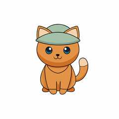 Vector illustration of a cute Halloween cat in a hat for International Cat Day with a minimalist and unclean aesthetic on a white background