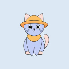Vector illustration of a cute Halloween cat in a hat for International Cat Day with a minimalist and unclean aesthetic on a white background