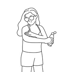 Woman using sunblock on the beach