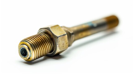 Isolated tie rod end on white background with copy space focus on automotive sector