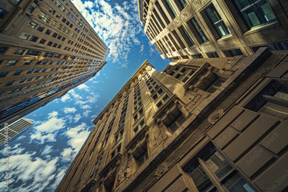 Poster A view of tall buildings and streets from a high perspective, suitable for use in city-related contexts or as a background image