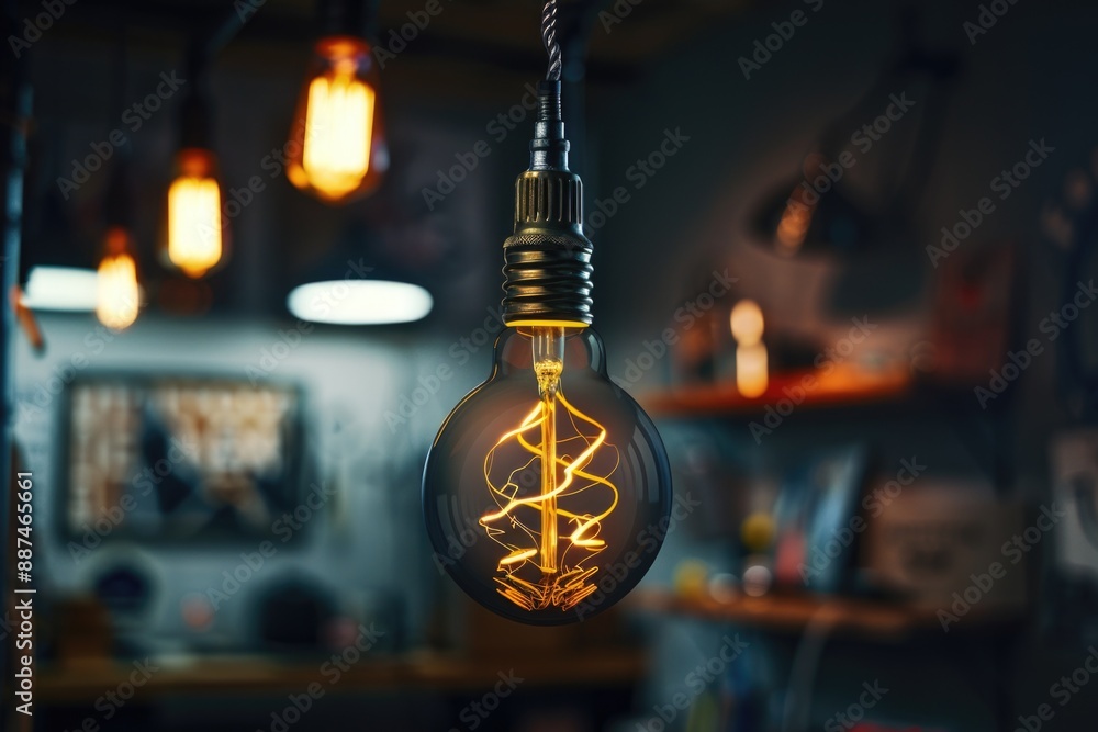 Poster a lone light bulb hangs from the ceiling in a room, providing soft illumination