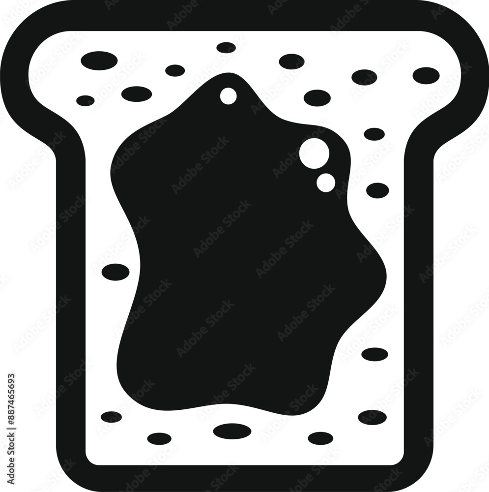 Poster black and white icon of a slice of toast with jam dripping on it