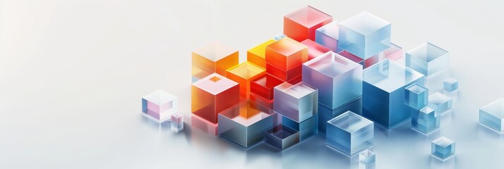 Obraz premium Abstract Futuristic 3D Render Minimalistic Style with Floating Geometric Shapes Isometric Design, Light Color Theme, Bright Background, and Soft Lighting