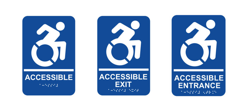 Dynamic Accessibility Symbol. Wheelchair Accessible icon. Accessible exit, entrance  Sign.  Wheelchair Accessible icon silhouette. 