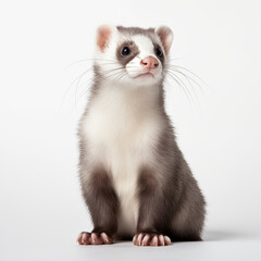 Charming Ferret Posing On White Background