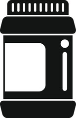 Black plastic jar with wide mouth for storing bulk products, icon in simple style