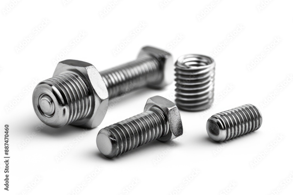 Poster a collection of screws and nuts arranged on a clean white surface
