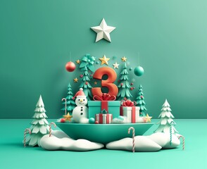 The number 3 expressed in a Christmas mood	