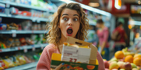 A consumer surprised at a store checkout