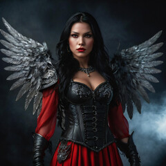 Portrait of a woman with wings in a bold & sexy look