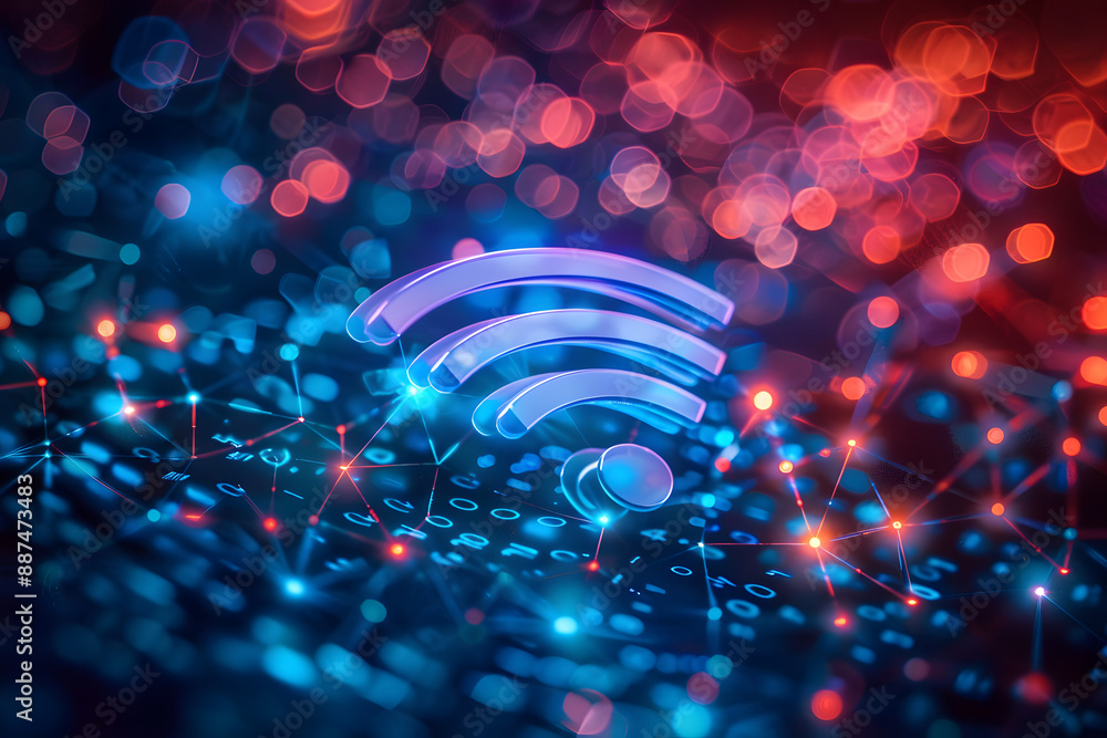 Poster wireless network and connection abstract data background with wifi symbol