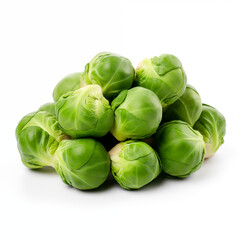 Fototapeta premium Close-Up Of Fresh Green Brussels Sprouts On White Background