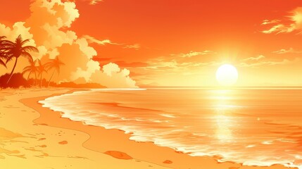 Anime style art landscape of beach on evening	
