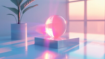 Fototapeta premium Abstract Futuristic 3D Render Minimalistic Style with Floating Geometric Shapes Isometric Design, Light Color Theme, Bright Background, and Soft Lighting