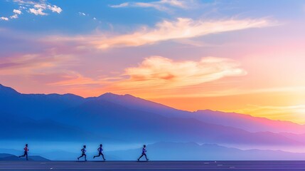 Obraz premium silhouette running people