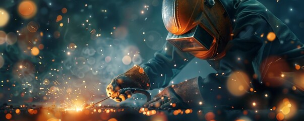 Intense Welding Action with Sparks at Construction Site