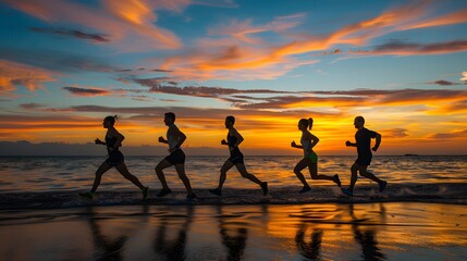 silhouette running people