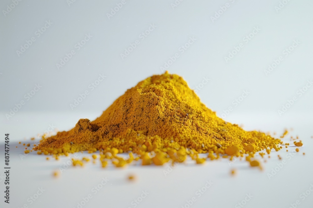 Poster a container filled with bright yellow powder sits on a surface, possibly for crafting or art project