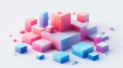 Obraz premium Abstract Futuristic 3D Render Minimalistic Style with Floating Geometric Shapes Isometric Design, Light Color Theme, Bright Background, and Soft Lighting