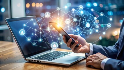 laptop with social network concept