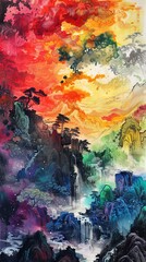 Chinese vibrant color mural painting