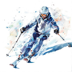 Skiing watercolor illustration isolated on transparent. png file for art work, posters, posters, cards, holiday decor.
