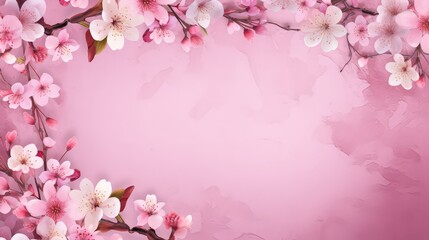 Obraz premium Frame of Sprigs Sakura Cherry Blossoms on pink background.Holiday Concept of spring, 8 march, mother day, april, may, Persian new year.