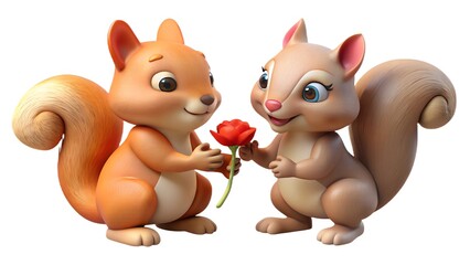 Naklejka premium 3D caracter give flower each other