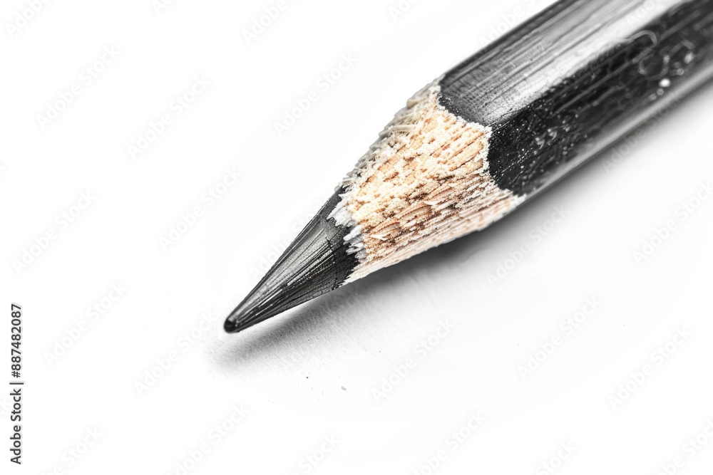 Poster a detailed view of a pencil tip on a white background, suitable for use in educational or artistic c