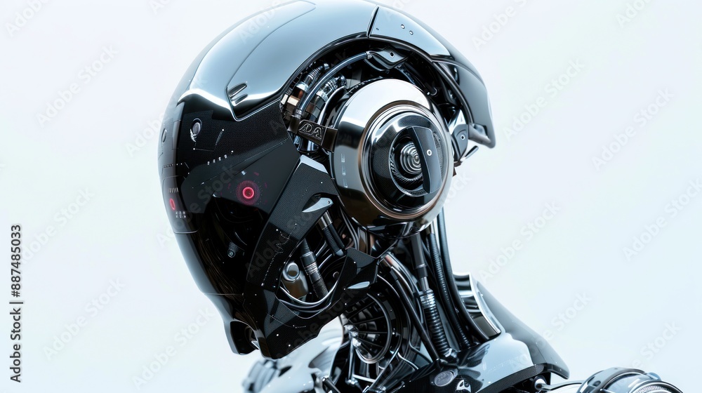 Poster robot isolated with reflective surface, capturing shiny and glossy textures