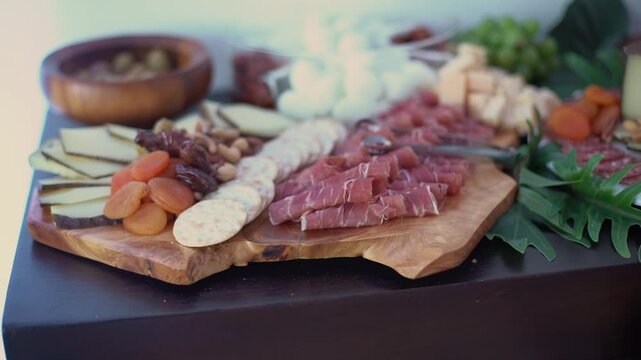 mesa de quesos, fiambres  y frutas en una boda