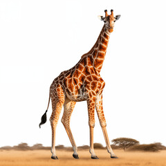 Obraz premium Giraffe Standing Gracefully In The African Savannah With Acacia Trees In Background