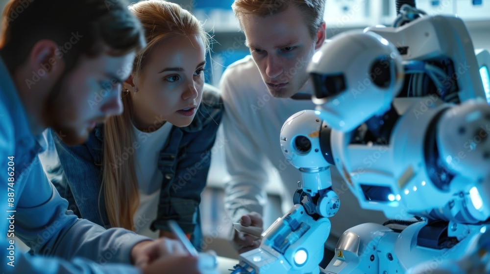 Poster robotics startup team brainstorming new robot designs