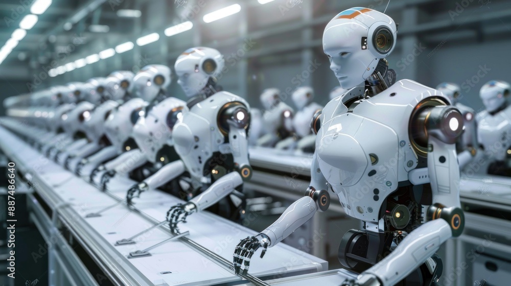 Aufkleber robots working on an assembly line in a factory