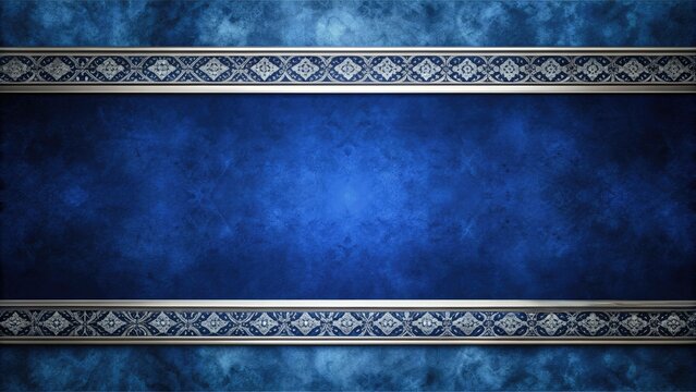 Elegant sapphire blue background with white hazy top border and dark black grunge texture bottom border adds luxurious sophistication to any design or presentation.