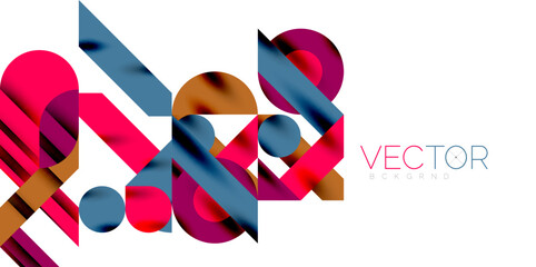 Colorful simple dynamic geometric forms circles lines and round shapes. Mosaic techno art concept. Vector Illustration For Wallpaper, Banner, Background, Card, Book Illustration, landing page