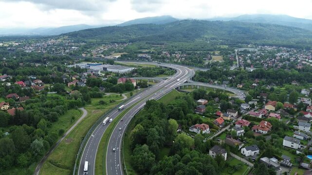 Scenic drive through green hills with epic mountain view