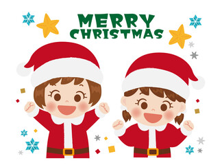 サンタの格好をしている姉妹のかわいいキャラクターイラスト