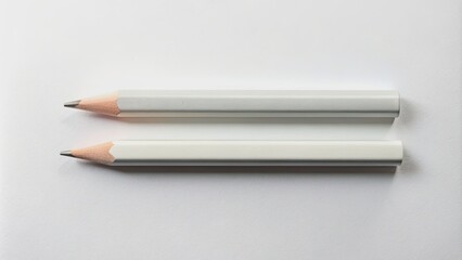 Fototapeta premium Isolated white pencil laying horizontally on a clean white background, emphasizing simplicity and minimalism with a single, unsharpened, number two graphite writing instrument.