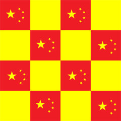 Seamless Checkered Red, Yellow, Star China Seamless Pattern