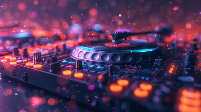 Futuristic 3D DJ Turntable with Neon Lights