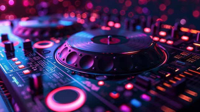 Interactive 3D DJ Turntable with Glowing Neon Effects