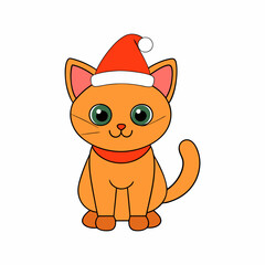 Vector illustration of a cute cat in a Halloween hat with Christmas themes on a white background perfect for festive designs