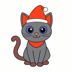 Vector illustration of a cute cat in a Halloween hat with Christmas themes on a white background perfect for festive designs