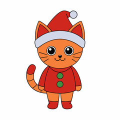Adorable cat in a festive hat with Christmas themes in a playful vector illustration on a white background for holiday projects